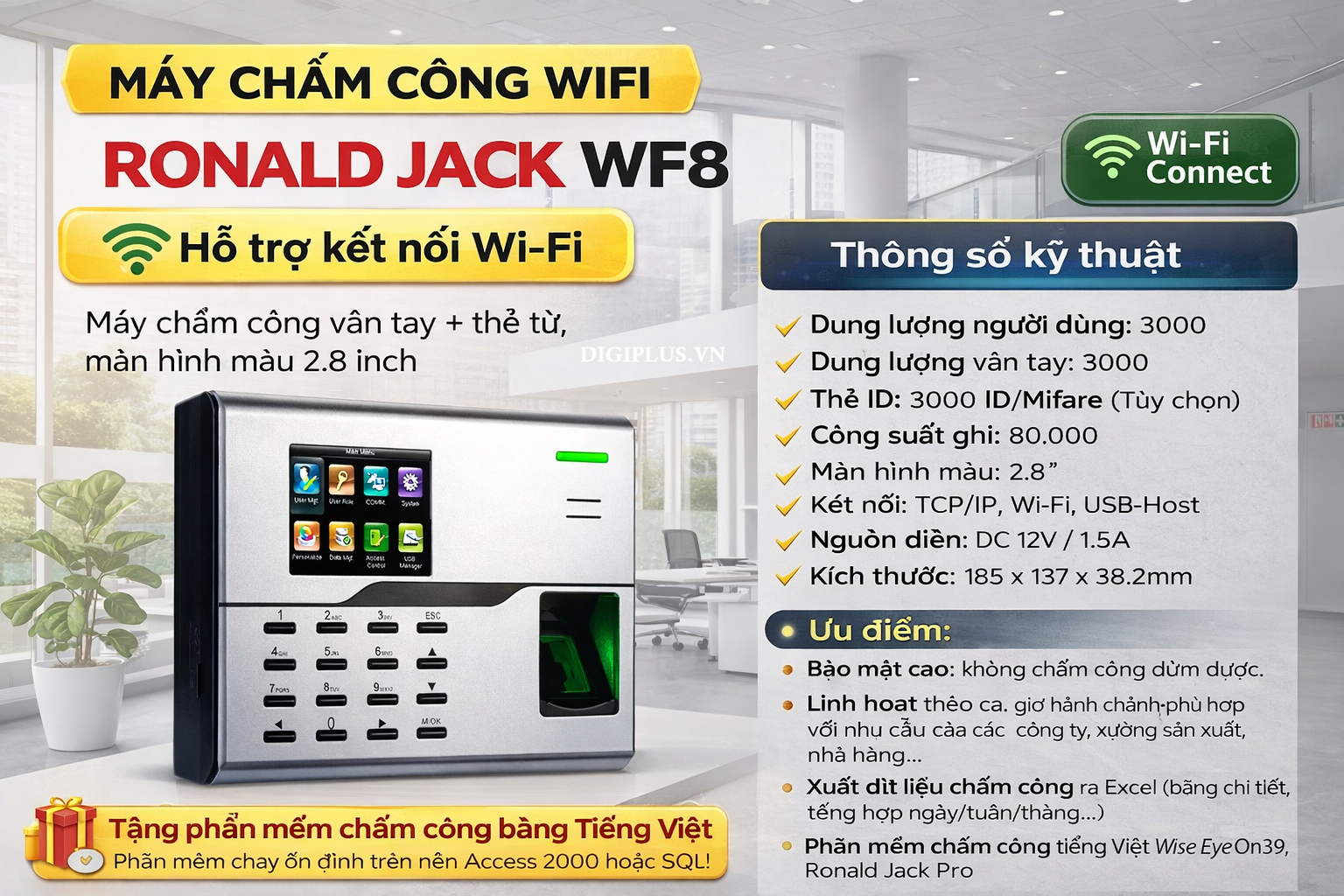 Máy chấm công WIFI Ronald Jack DGP-WF8