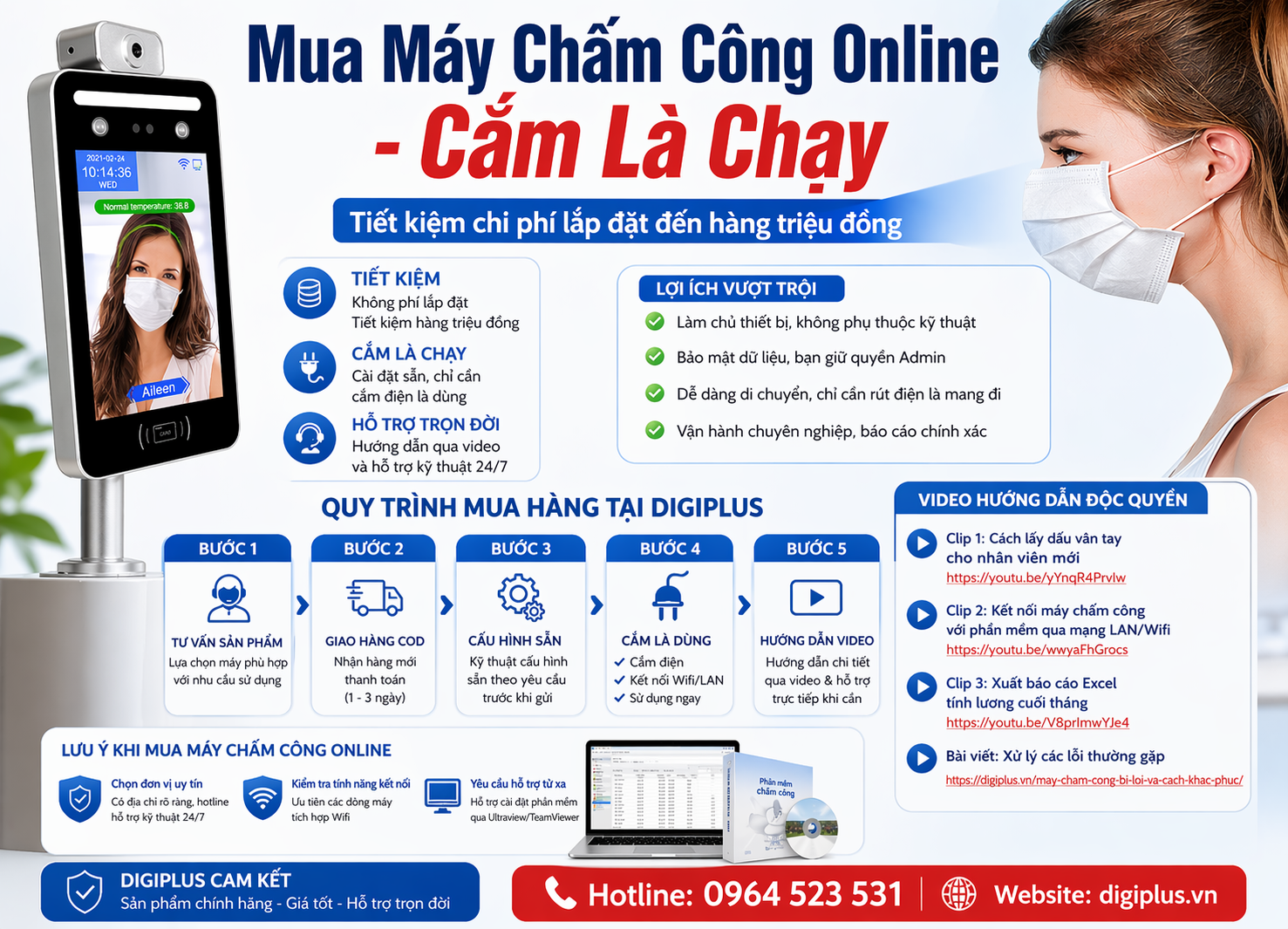 Mua M&aacute;y Chấm C&ocirc;ng Online C&agrave;i Sẵn &ndash; Cắm L&agrave; Chạy, Kh&ocirc;ng Tốn Ph&iacute; Lắp Đặt