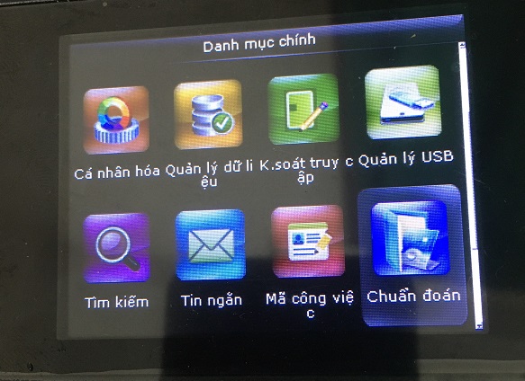 Menu máy chấm công Menu máy chấm công